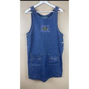 Vintage Big Dog Denim Embroidered Overall‎ Dress Teacher Prairie Women's 18/20